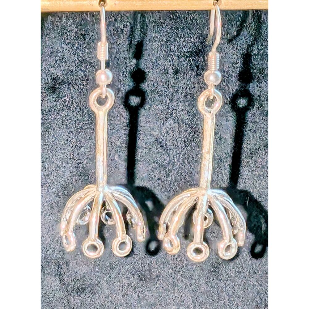 Silver Tone Dandelion Dangle Wire Hook Earrings
